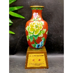 建国初期掐丝珐琅彩花鸟紫铜花瓶-景泰蓝/珐琅-7788红宝书