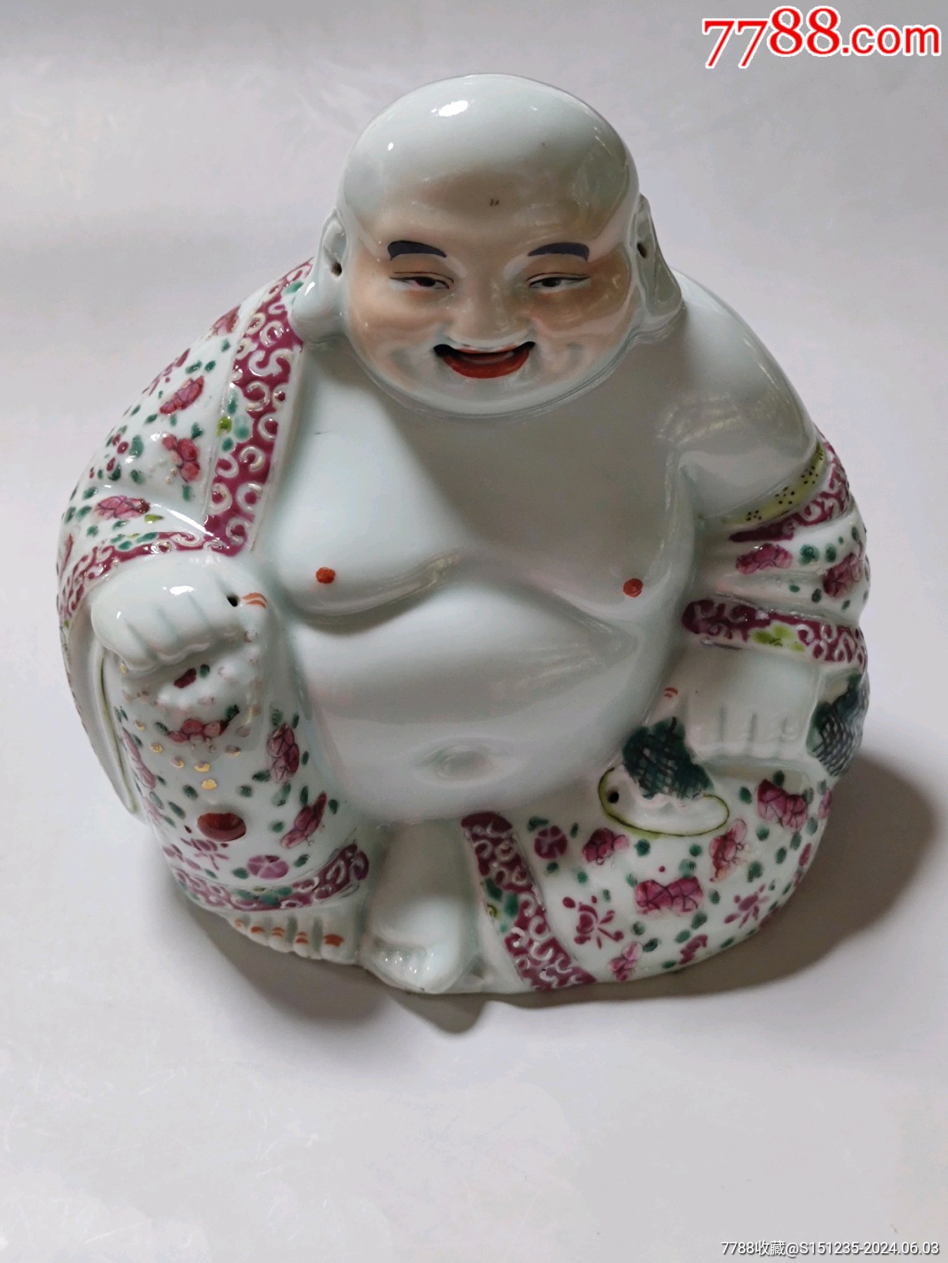 民国名家朱茂记造粉彩小号弥勒佛高19cm喜欢的朋友不要错过细节如图