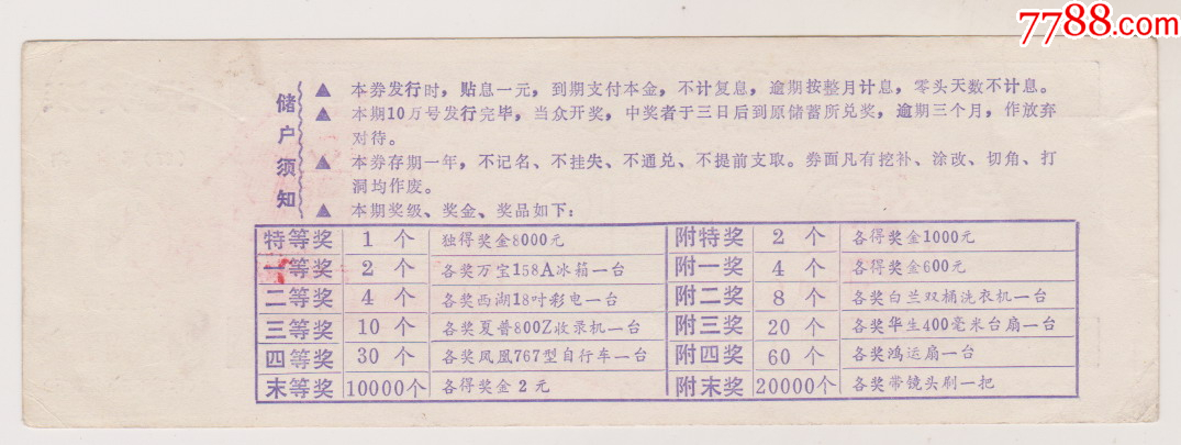 工行九江支行高档商品有奖贴息储蓄存单_存单/存折_第2张_7788钟表收藏