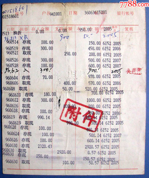 中国建行江西分行90年代活期储蓄存折盖附件印章，作废银行存折甩卖，保真_存单/存折_第2张_7788字画网