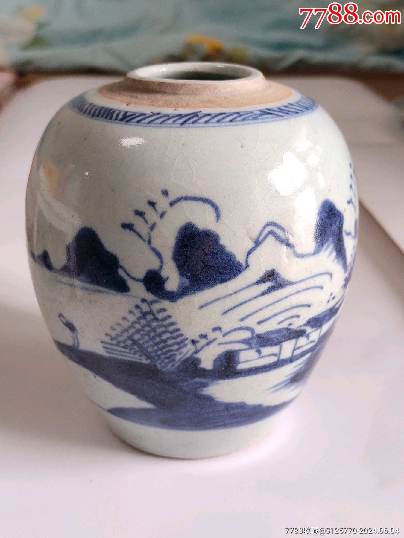 清乾隆青花山水风景人物小罐-青花瓷-7788旧书网