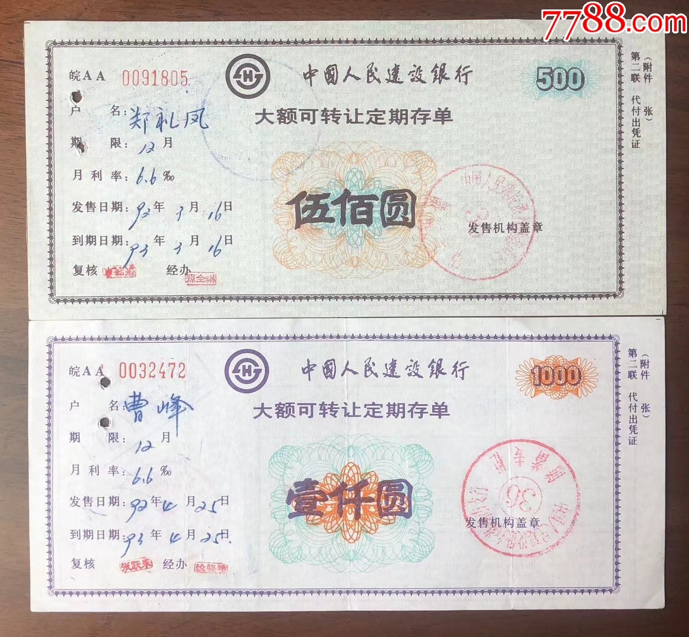 安徽省成都市建设银行大额存单一对_价格10元【储蓄藏苑】_第1张_7788商城__七七八八商品交易平台(7788.com)