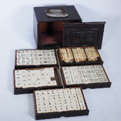 中古回流老式清风木箱麻雀牌竹背榫卯麻将139个牛骨点棒收藏摆件