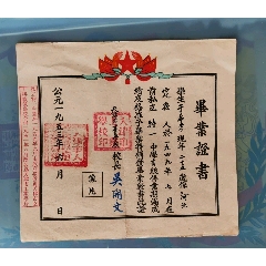 1953年天津市工业学校毕业证书（私立特一中学补发毕业证）