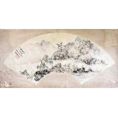 清中期吴门画家[翟继昌]晚年精品扇面画《溪山策杖》_聚羽轩书画古玩