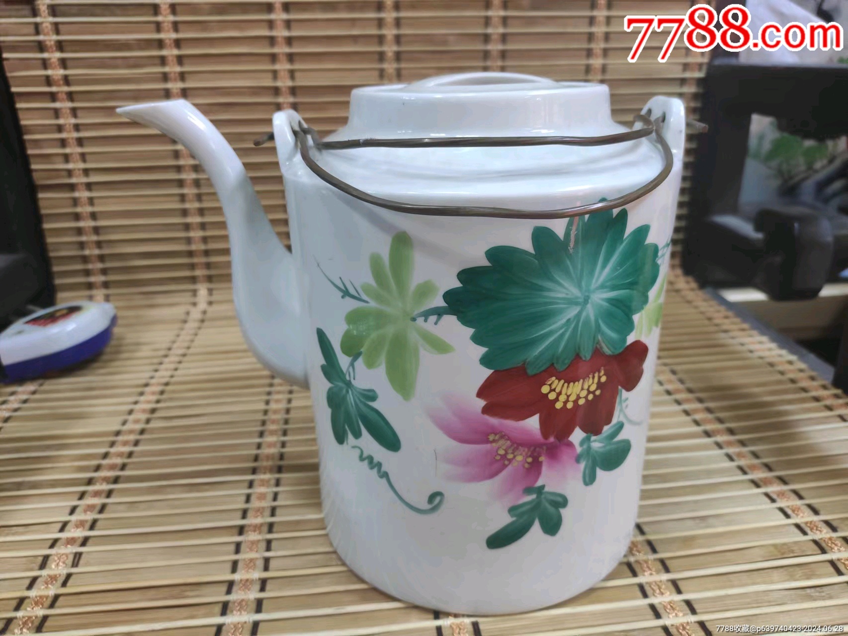粉彩花鸟纹提梁壶，-彩绘瓷/彩瓷-7788旧书网