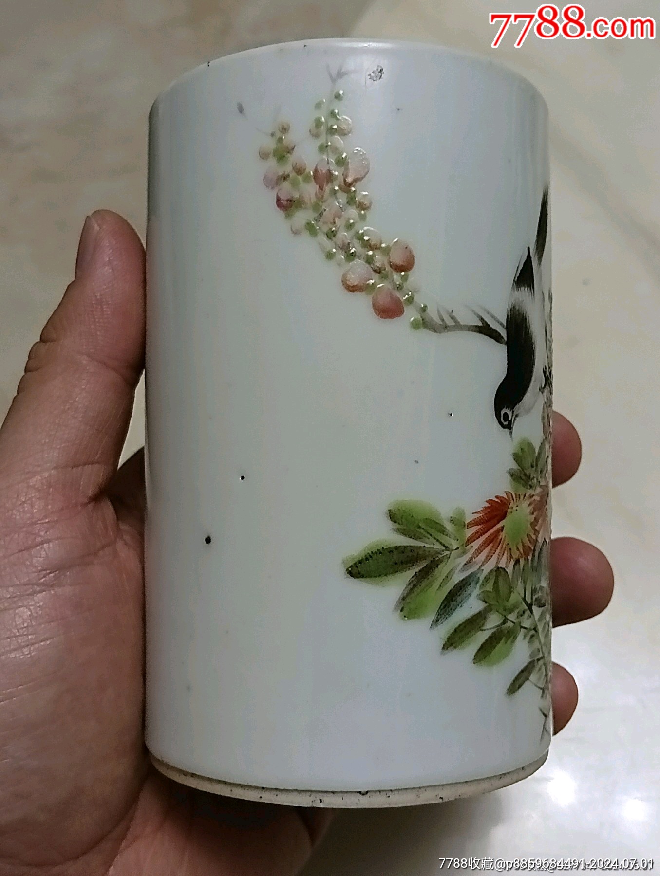 晚清淺絳+墨彩花鳥紋筆筒粉彩_價格3500元_第2張_7788收藏__收藏?zé)峋€