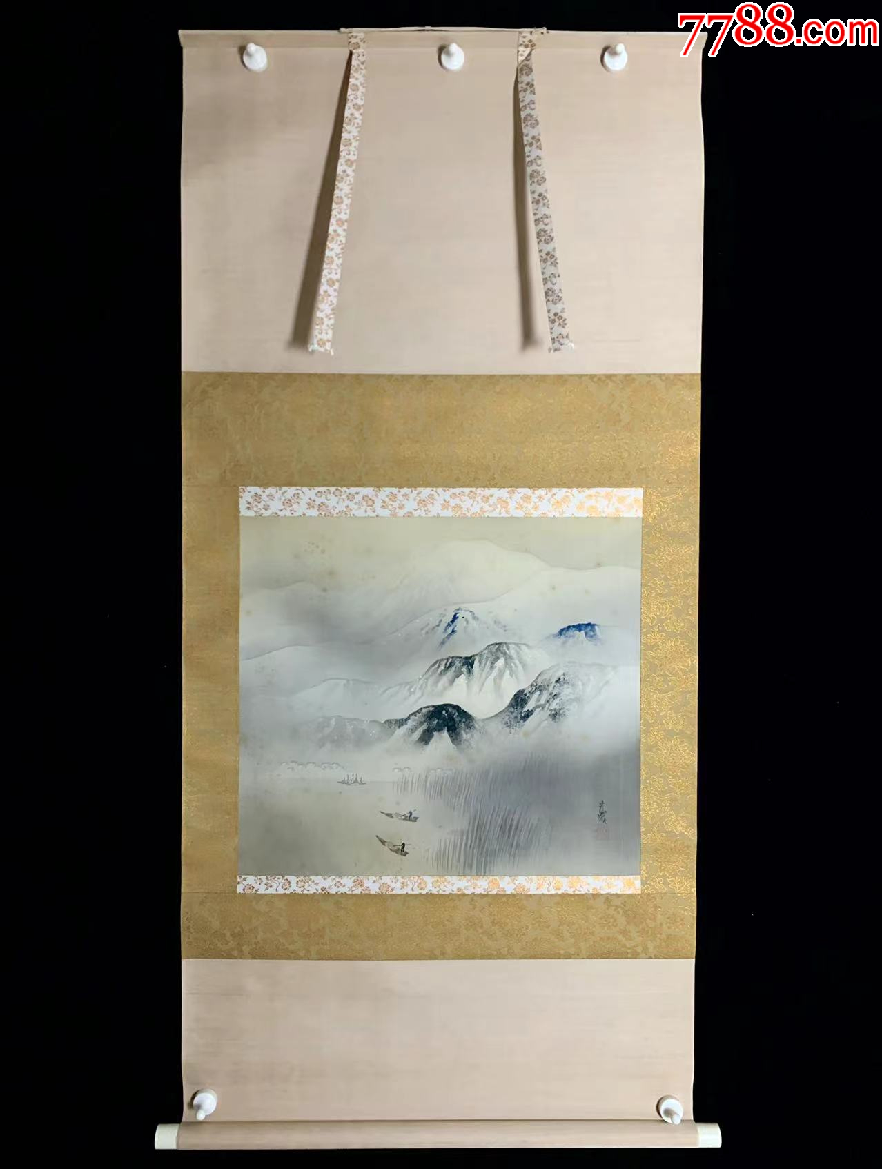 【手绘】《雪山渔农》7418书画挂轴日本回流茶道茶室字画真迹-价格:350元-se101651616-山水国画原作-零售-7788收藏__收藏热线