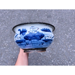 清中期青花釉里红荷花香炉_青花瓷_林邑崇古【7788旧书网】