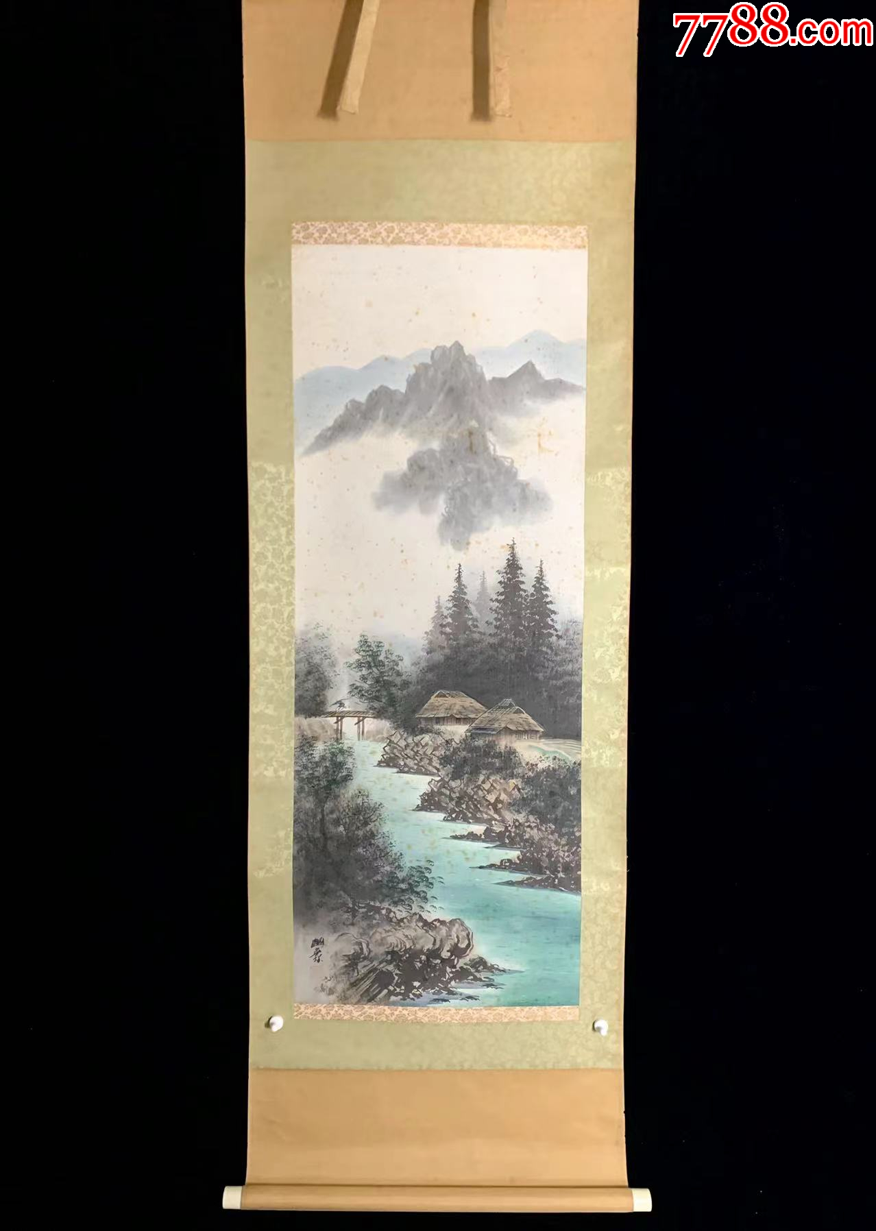【手绘】《深山农家图》7438书画挂轴日本回流茶道茶室字画真迹-价格:180元-se101803724-山水国画原作-零售-7788收藏__收藏热线