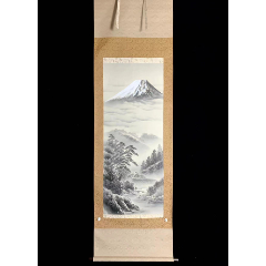 【半印刷】《雪山林溪》7440书画挂轴日本回流茶道茶室字画真迹