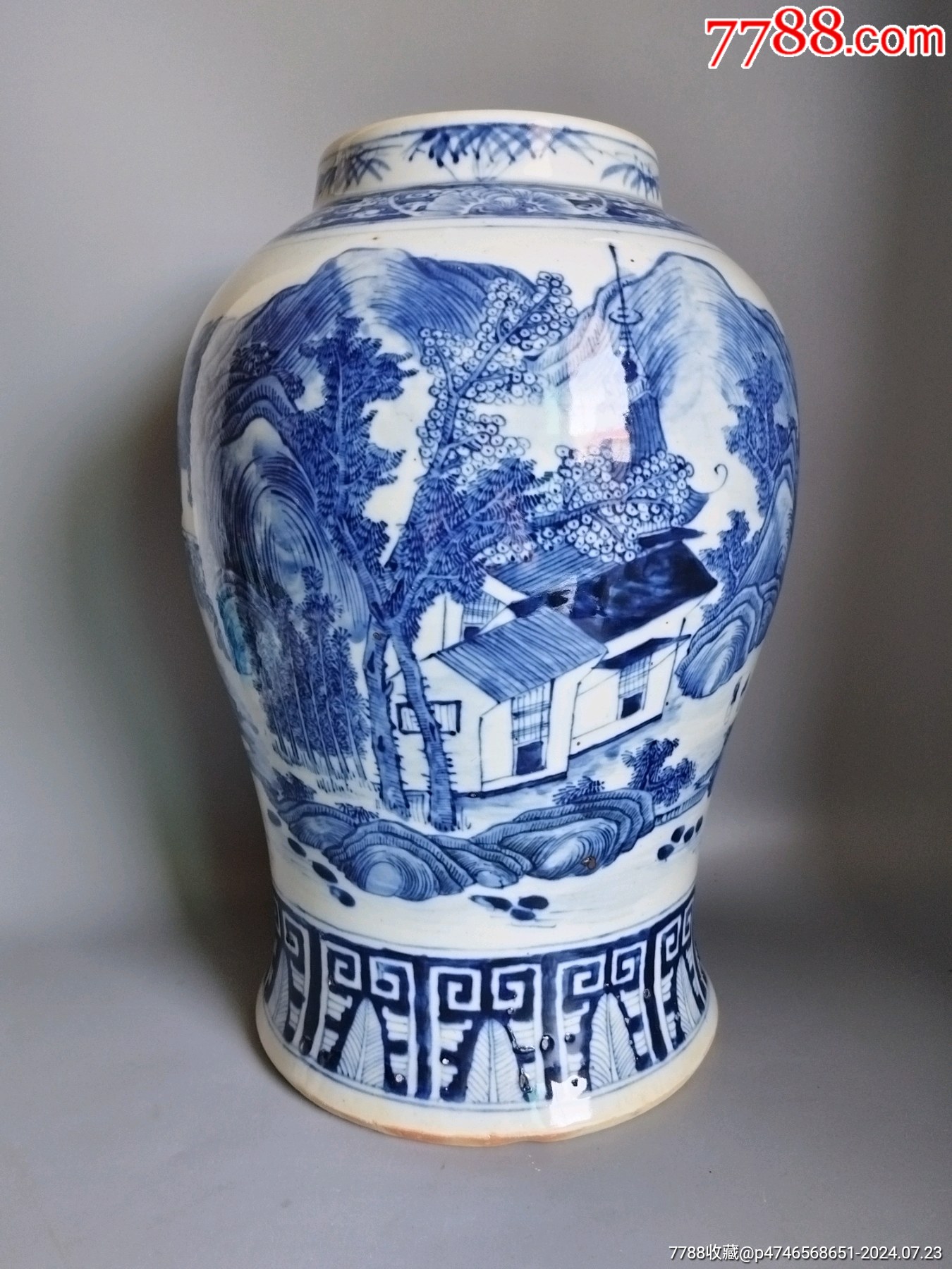 清道光青花通景山水人物将军罐_青花瓷_青花瓷迷【7788红宝书】
