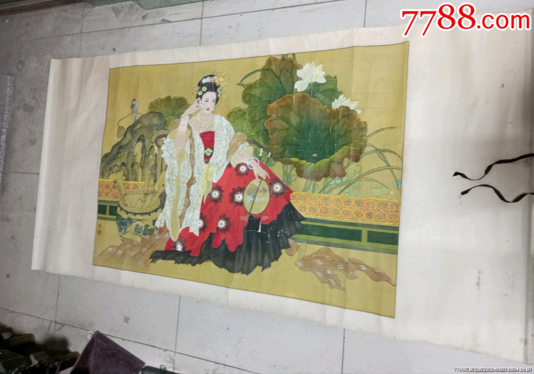 作者年代不祥。张智敏。老手绘美女画荷花小鸟绢缸画。绢布画。_人物国画原作_解忧怀旧铺【7788收藏__收藏热线】