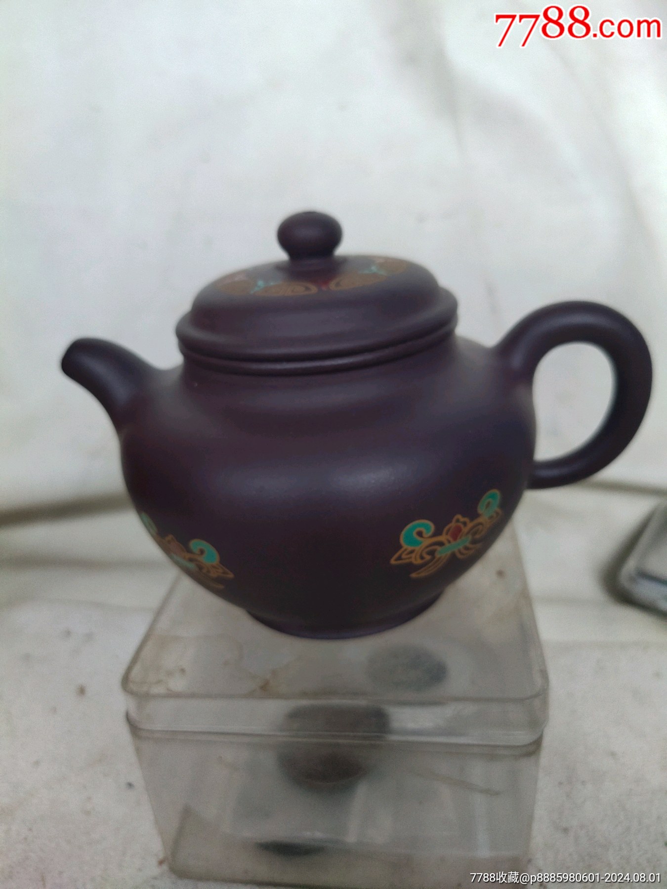 紫砂名家占柳青紫泥花卉全手工紫砂壶一个，有内款，完整。_紫砂壶_纵观