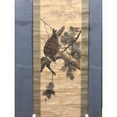 竹内栖凤，民国时期《松鹰图》国画书法古玩字画礼品文玩装饰挂画，绢本