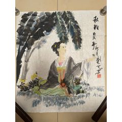 中国古美術・仕女人物四条屏画芯・唐寅印款・水墨彩色画・純手描き・文房置物・宣紙・ 唐伯虎字画仕女图唐寅四大美女人物画古画国画挂画装饰画四条屏