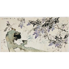 理事杨文森精品花鸟《紫气迎春》(带合影视频) /strong>_花鸟国画原作