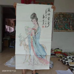 长107宽58厘米，手绘人物画仕女画国画，宣纸画，麻姑祝寿图