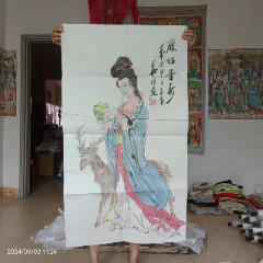 长106宽60厘米，手绘人物画仕女画国画，宣纸画，麻姑祝寿图