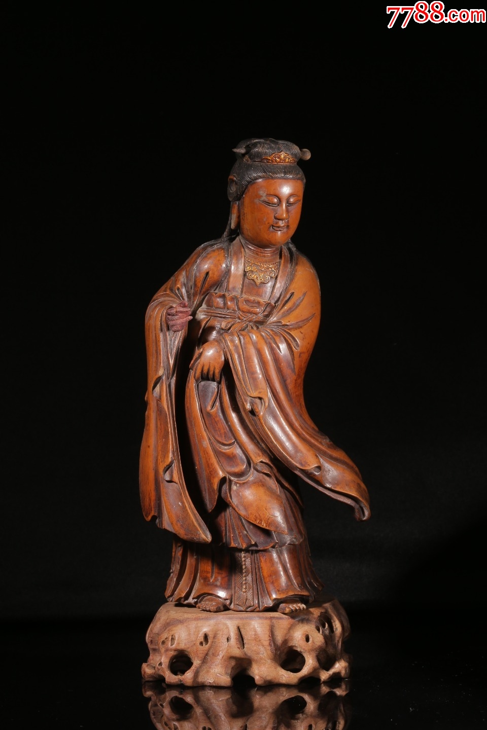 清黄杨木雕观音立像_木佛像/人像_字体图片_收藏价格_7788印章收藏
