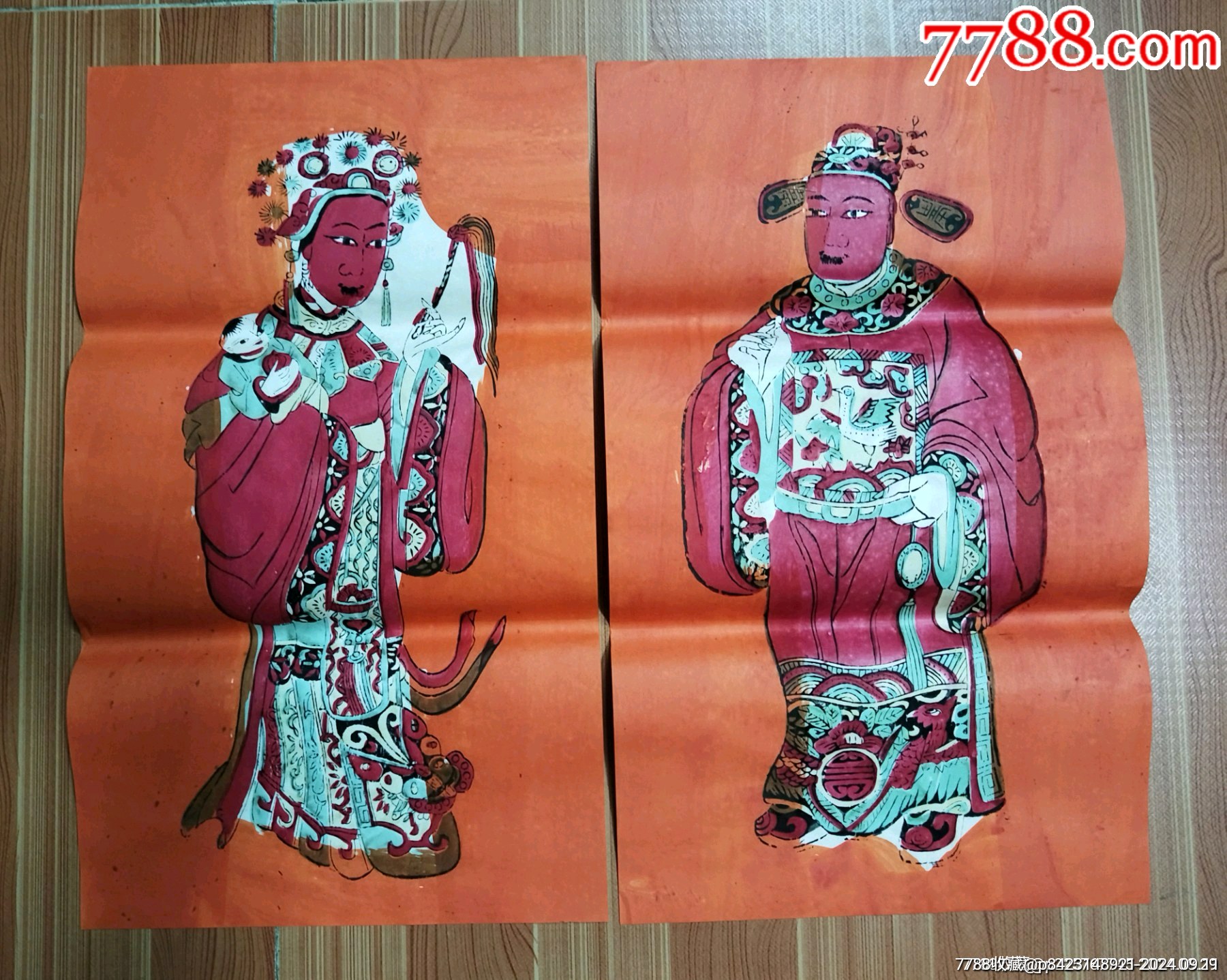 中尺寸~民国佛山木版年画状元及第天姬送子(无款红色脸)_宣传画_羊城集藏【7788收藏__收藏热线】