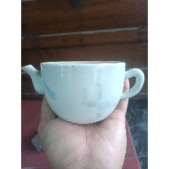 民国粉彩茶壶粉彩壶茶壶执壶余元昌造珊瑚红釉堆白松鹤延年嘴径21高