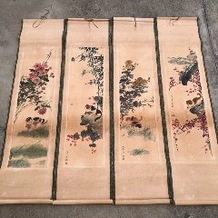 早年舊藏臨摹手繪孫菊生字畫國畫貓畫4條屏國老物件家居裝飾客廳畫中堂畫_新匯創(chuàng)億商行