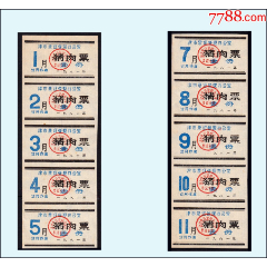 湖南省津市1981年《猪肉票》共十枚合计价：稀缺品种（0910）。