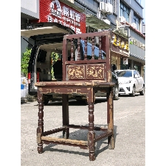 民國(guó)老物件老情懷純手工制作榫卯結(jié)構(gòu)老工藝鎏金花鳥(niǎo)老木雕，靠背椅