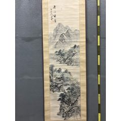 白石山人，民国时期《清江绿荫图》国画书法古玩字画回流装饰挂画。纸本