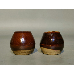 明代紫金釉双系小罐子釉色一流