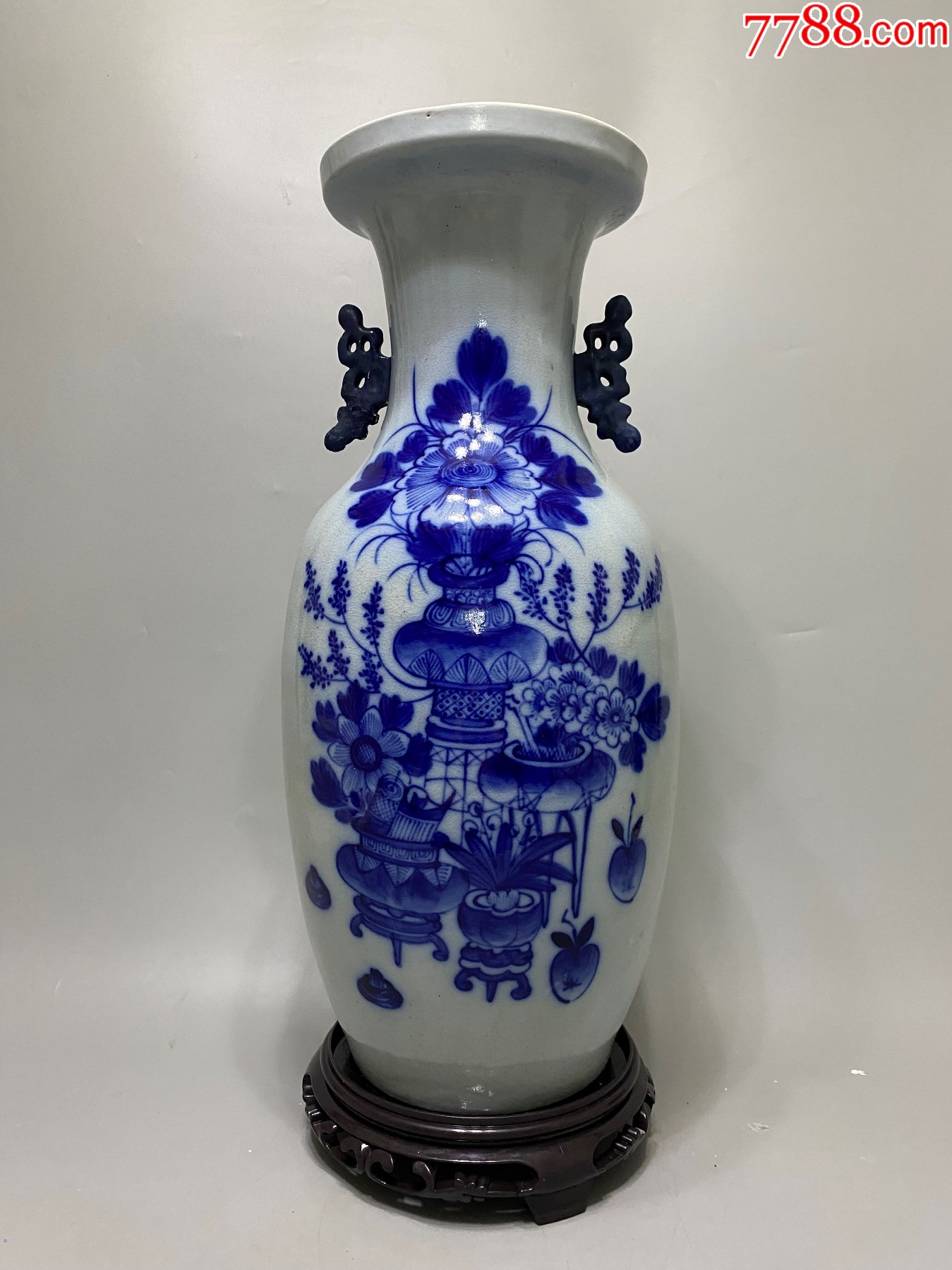清代三百件青花博古大瓶一只。画工精美。立口。器型沉稳硕大。永久保真,口沿小磕。粘-价格:750.0000元-se102844222-青花瓷 ...