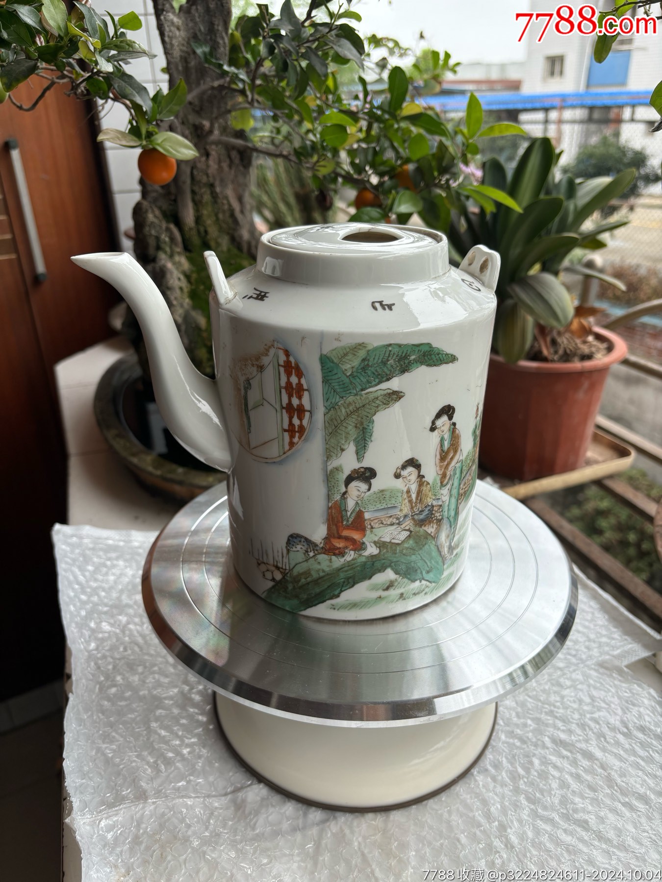 民国粉彩薄胎芭蕉美女提梁壶_彩绘瓷/彩瓷_旧书收藏_回收价格_