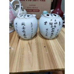 古玩旧藏中医文化罐子一对全品