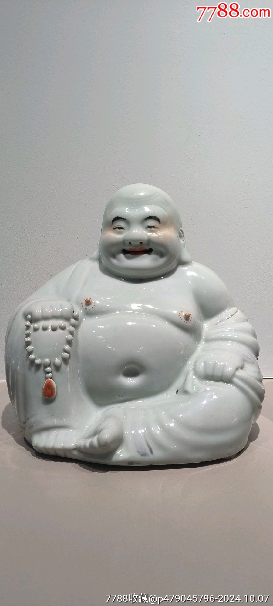 古玩旧藏朱茂记造粉彩弥勒佛-雕塑瓷/瓷雕-7788红宝书