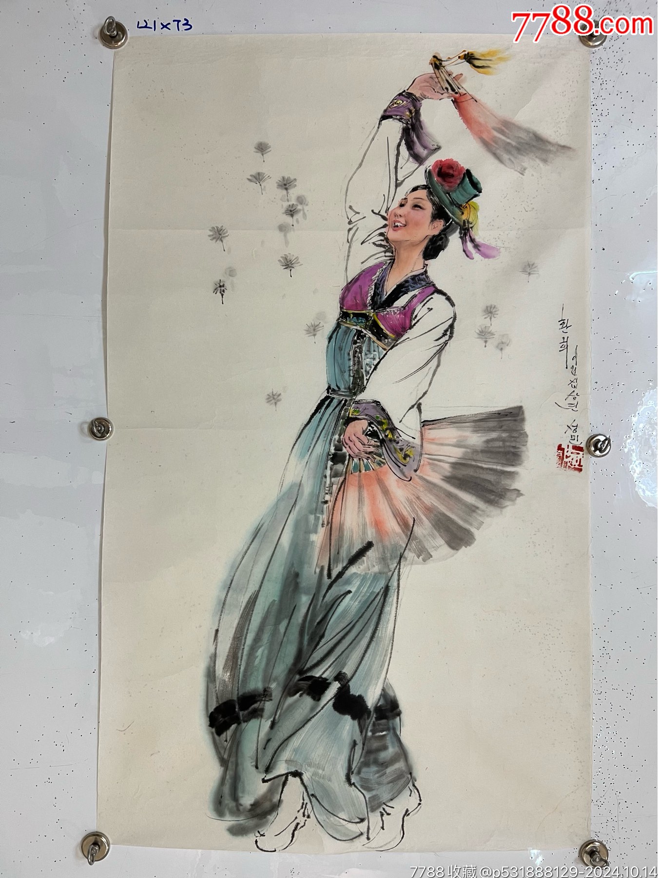 朝鲜画人民艺术家金圣民作"扇舞"