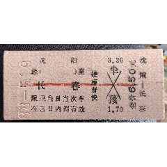 1988年沈阳至长春硬卡火车票（背贴座签）