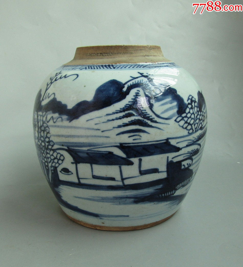 中国　青花　山水人物文　水注瓶　C　R7882 清康熙青花山水人物棒槌瓶, KANGXI PERIOD (1662-1722) | Christie's