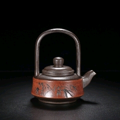 珍藏竹韻提梁壺底款周桂珍制宜興原礦紫砂純手工壺(se103371807)_新匯創(chuàng)億商行