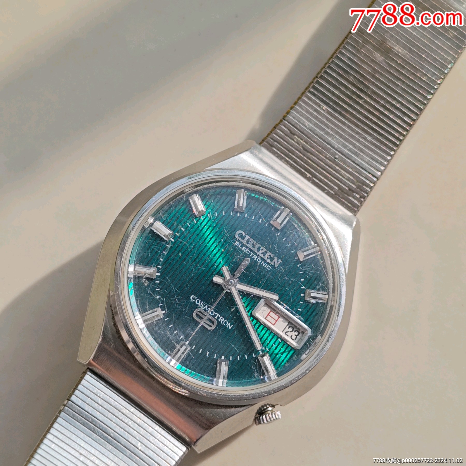 西铁城电摆表,表径37mm。日本原产墨绿色亮面竖纹表盘,中古孤品_手表/腕表_花前月下【7788收藏__收藏热线】