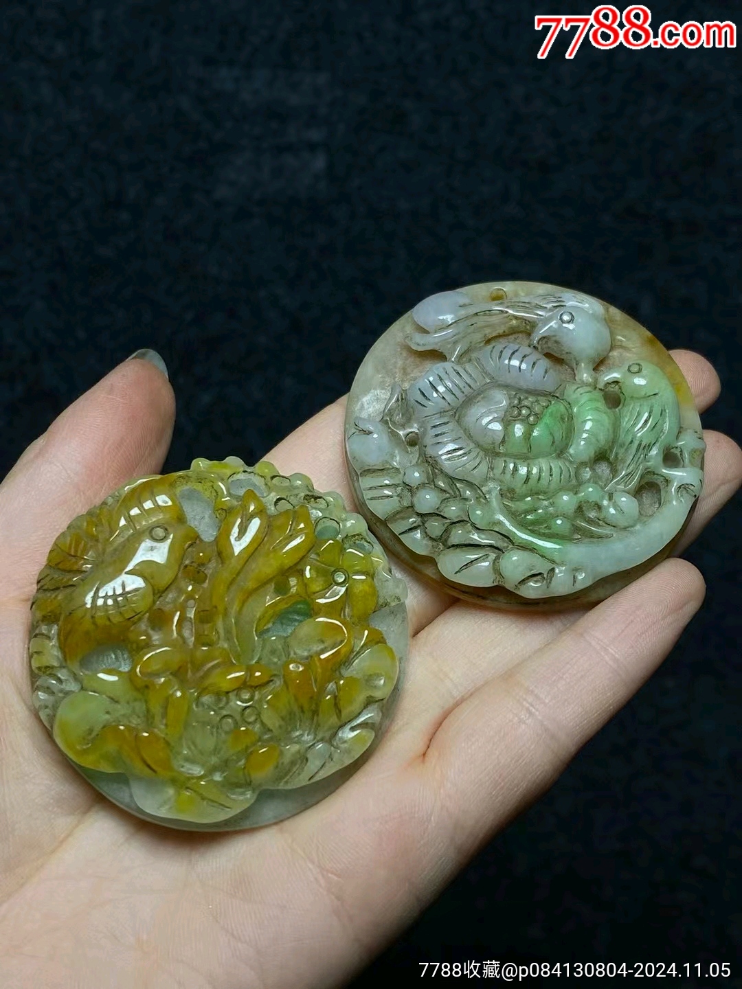 清時代 玉石製 翡翠 花鳥紋置物 中国美術 lot:60609(東洋彫刻