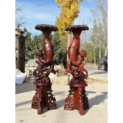 木】 ☆ 家具 紅木透彫夔龍紋小博古架 ☆ 時代物 花卉 彫刻文様