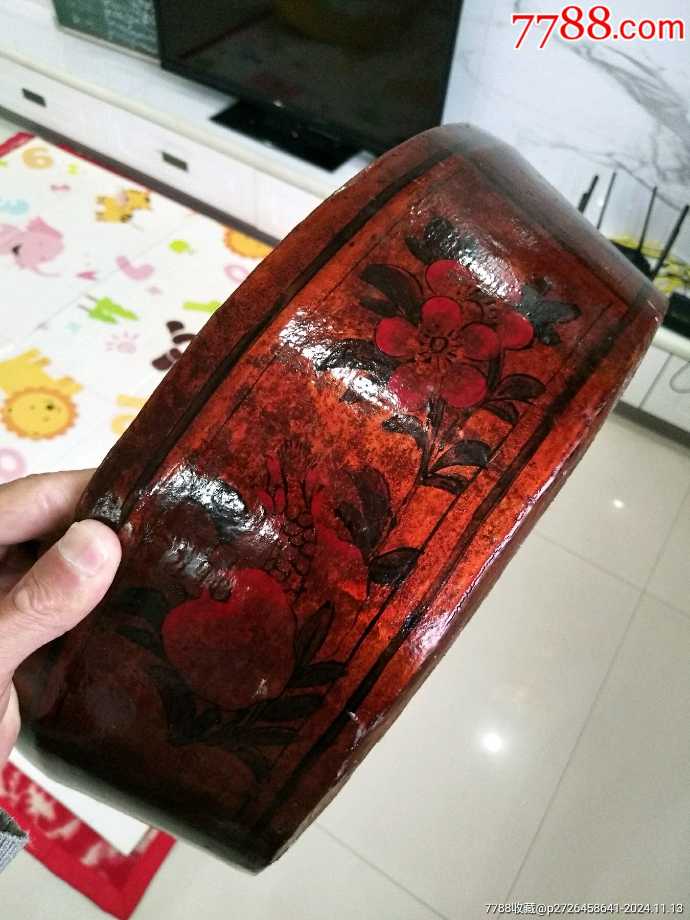 清极美品大漆彩绘花卉笸萝,尺寸大大大,漆器箩筐,针线筐,针线笸萝,一圈满彩绘满工-价格:988元-se103731895-其他旧漆器-零售 ...