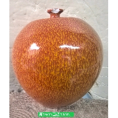 宋代黄釉绞胎瓷双耳系盘口长颈瓶-花釉/窑变瓷-7788旧书网