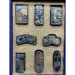墨块彩绘描金制墨图套摆件8小块-徽墨/墨锭-7788红宝书