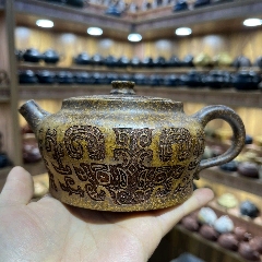 稀有珍藏庫存宜興原礦高溫八目葵金砂紫砂壺·300cc·古法柴燒茶壺名家?guī)ёC書_新匯創(chuàng)億商行