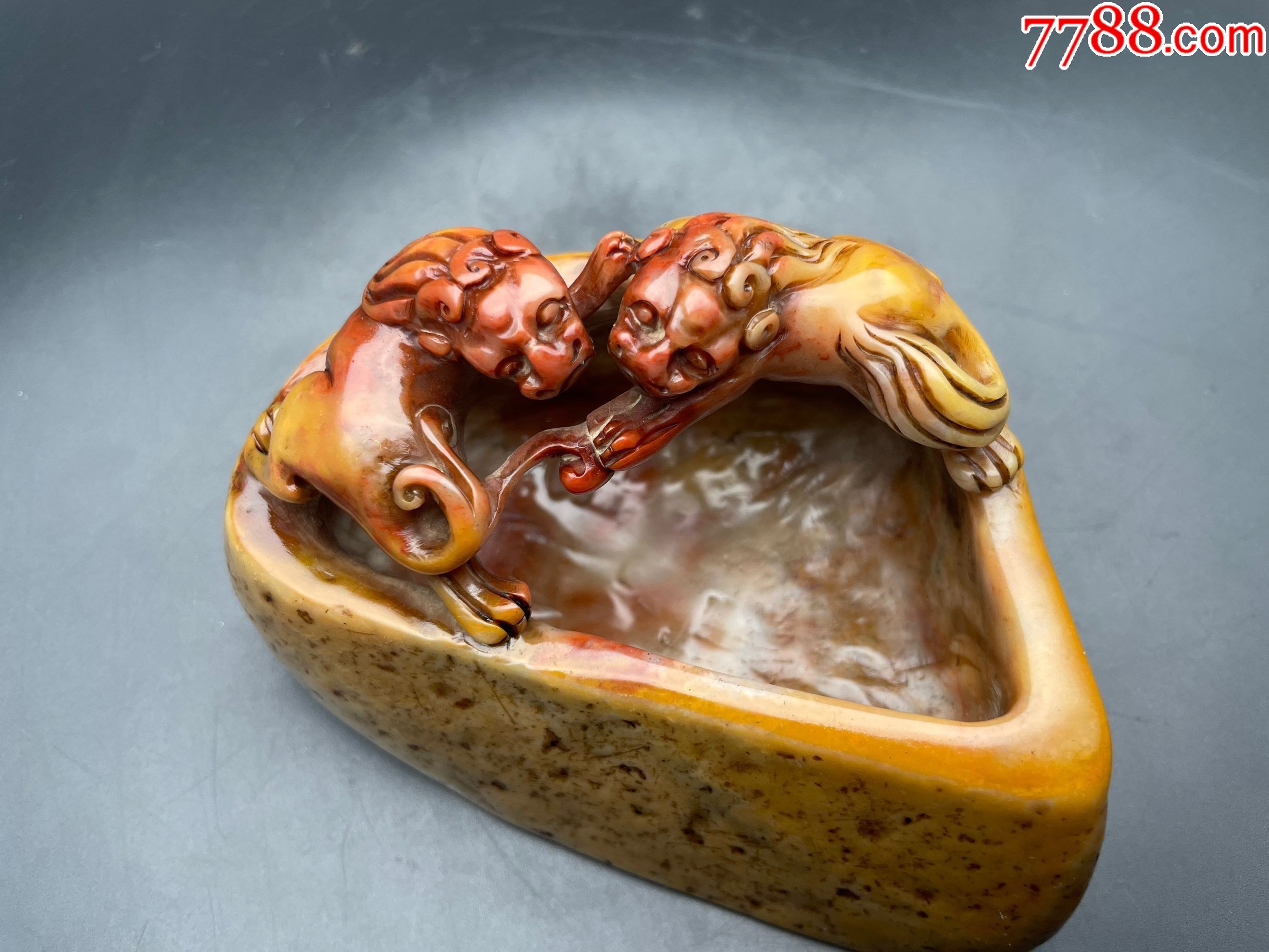 旧家蔵出 清時代 牛氣沖天壽山石筆洗 天然玉石 極細工 古美術品 時代物