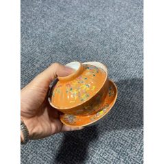 L6355同治暗八仙纹珊瑚红釉茶盖碗_旧瓷器_广东松古堂【7788旧书网】