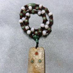 老玉龍鳳牌雙面鑲嵌藏飾綠松鏈子掛飾_新匯創(chuàng)億商行