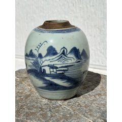 清代青花山水人物手把罐一个_青花瓷_御泓轩古玩玉器【7788红宝书】